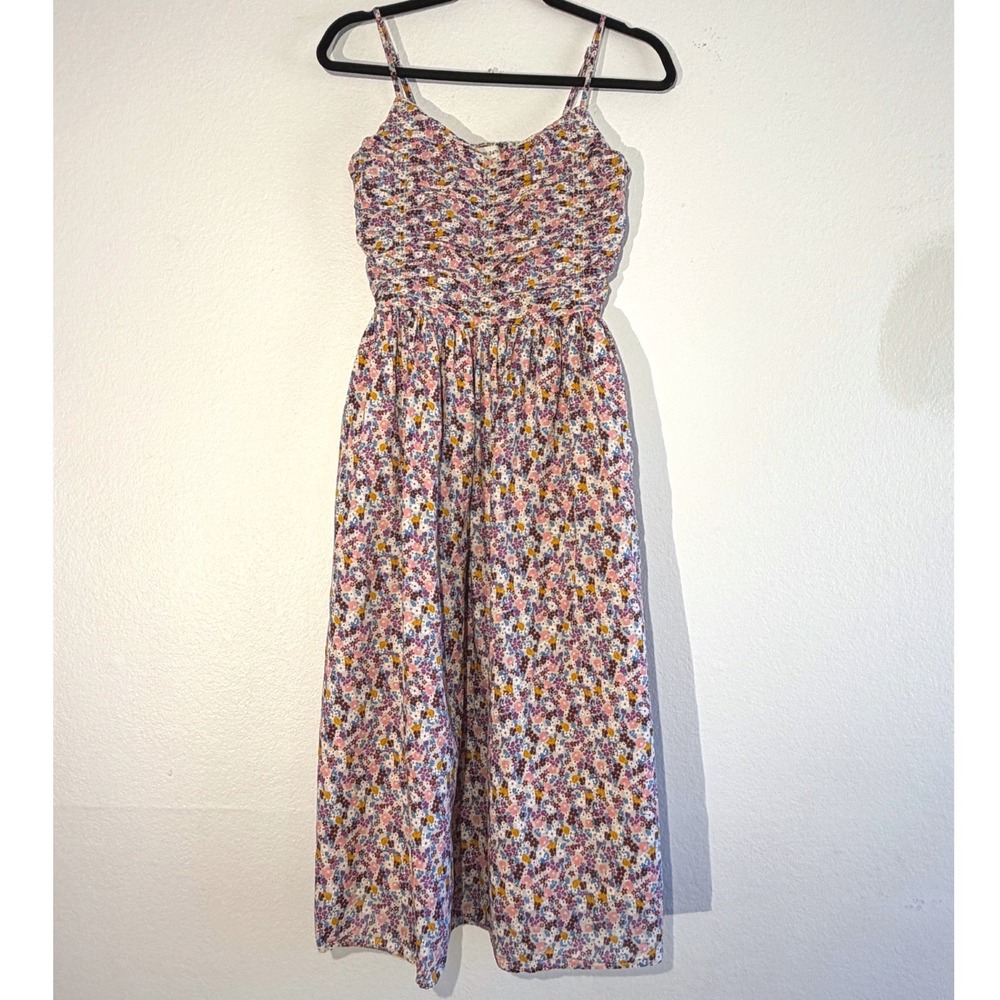 On 34th Floral Ruched Smocked‎ Midi Dress XS Spaghetti Strap Sun Dress